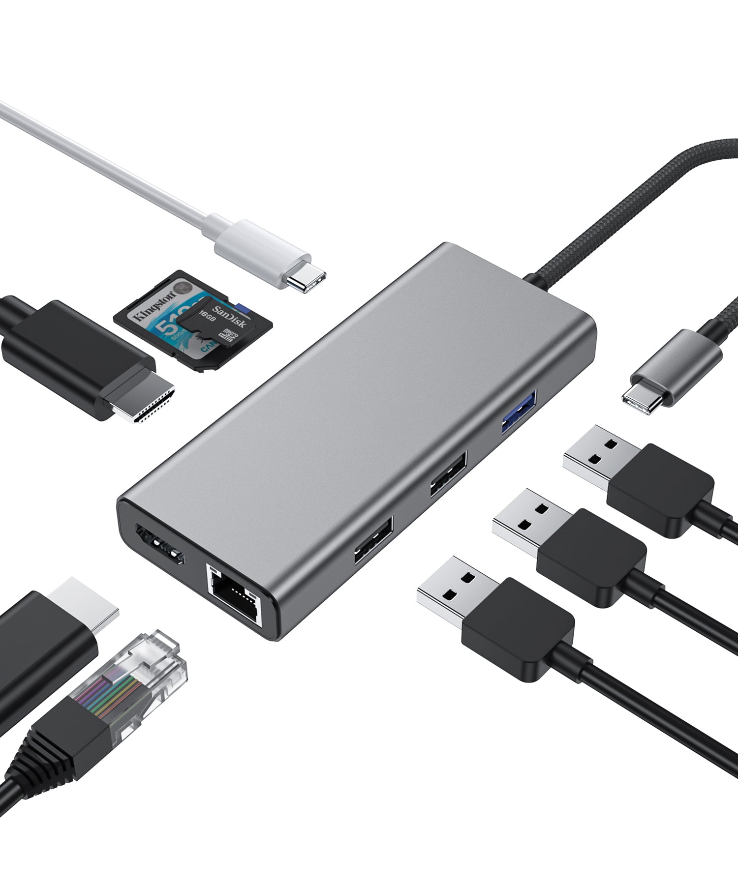 PULWTOP 9-in-1 USB C Hub Dual HDMI Monitor USB C Adapter with Dual HDMI, 3x USB 3.0, Ethernet, PD